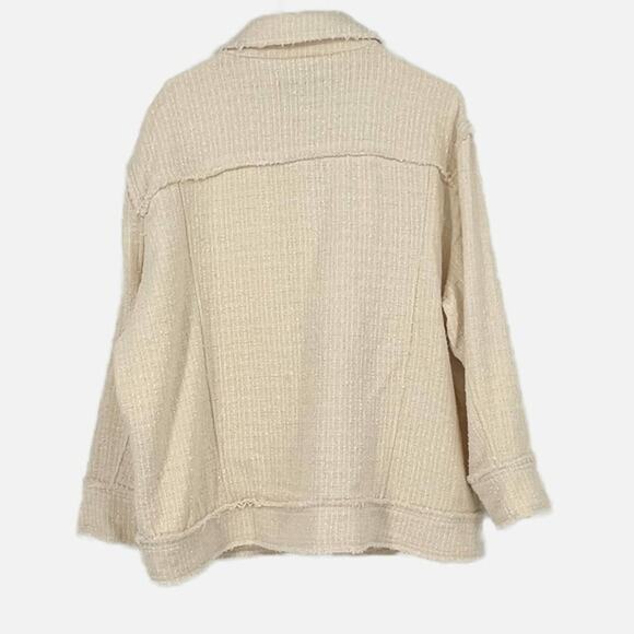 Zara Tweed Frayed Hem Overshirt in Cream Size XXL - Picture 9 of 14